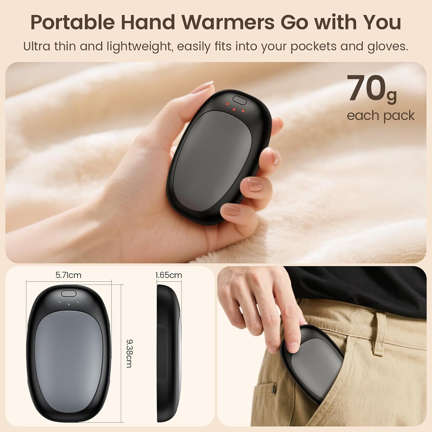 Hand Warmers Rechargeable, 2 Pack Electric Handwarmers Reusable USB Hand Warmer, Portable Pocket Warmer with 3 Levels Heat Hand Heater, Great Warm Gift for Men Women Outdoor Camping Golf